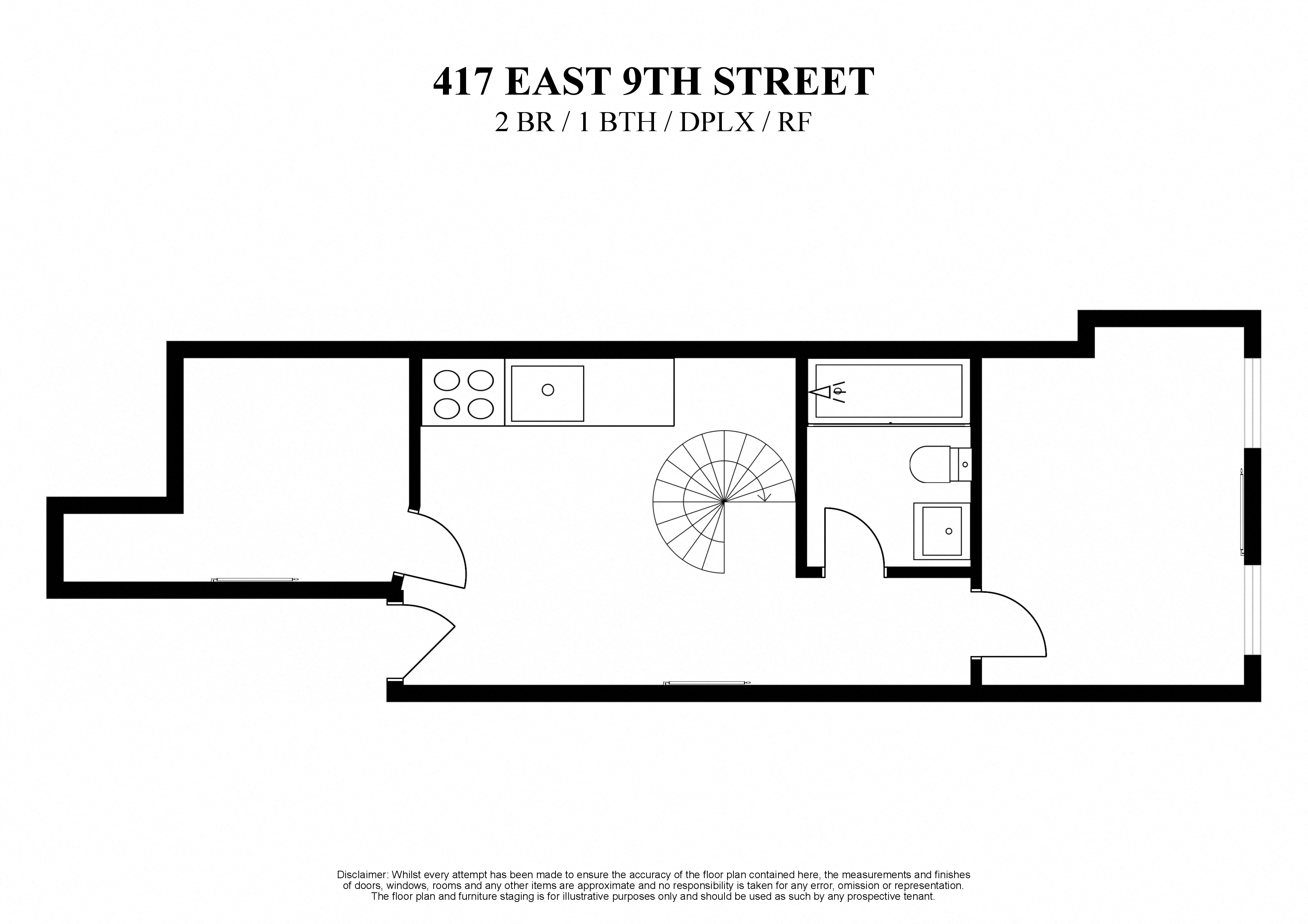 Floor plan for 2 beds, 1 bath